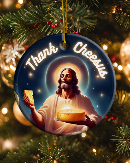 Thank Cheesus – Funny Cheese Lover’s Christmas Ornament