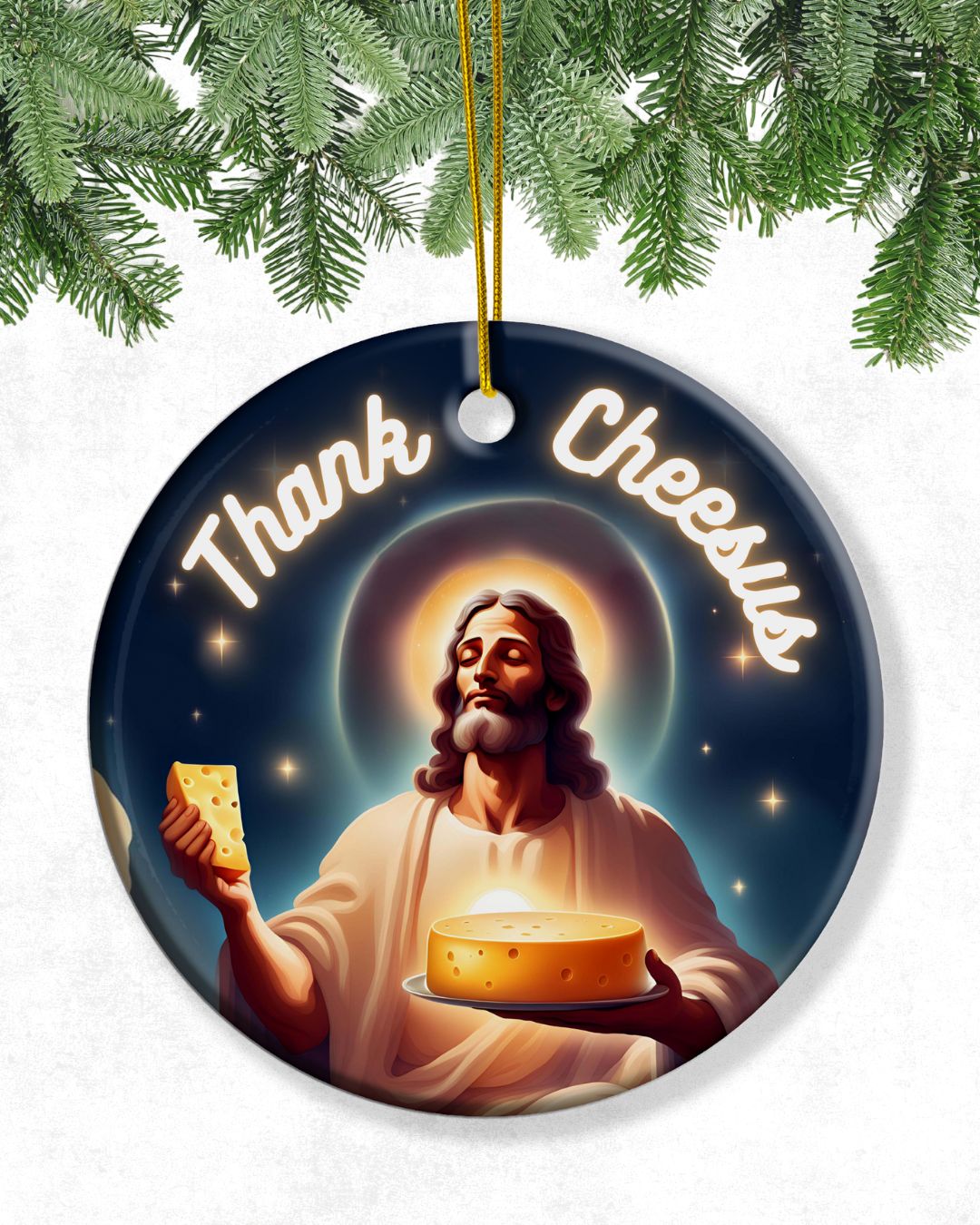 Thank Cheesus – Funny Cheese Lover’s Christmas Ornament